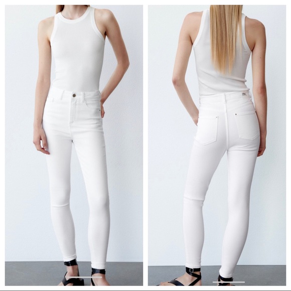 SOLD‼️Zara white high waist denim skinny jeans NWOT - Picture 1 of 4